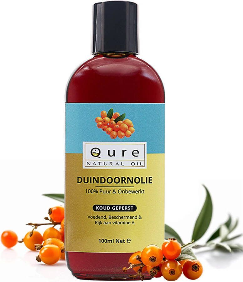 Qure Natural Oil Duindoornolie 100ml Biologisch 100% Puur & Onbewerkt Seabuckthorn Duindoorn Olie voor de Huid Haar en Lichaam Huidolie Haarolie