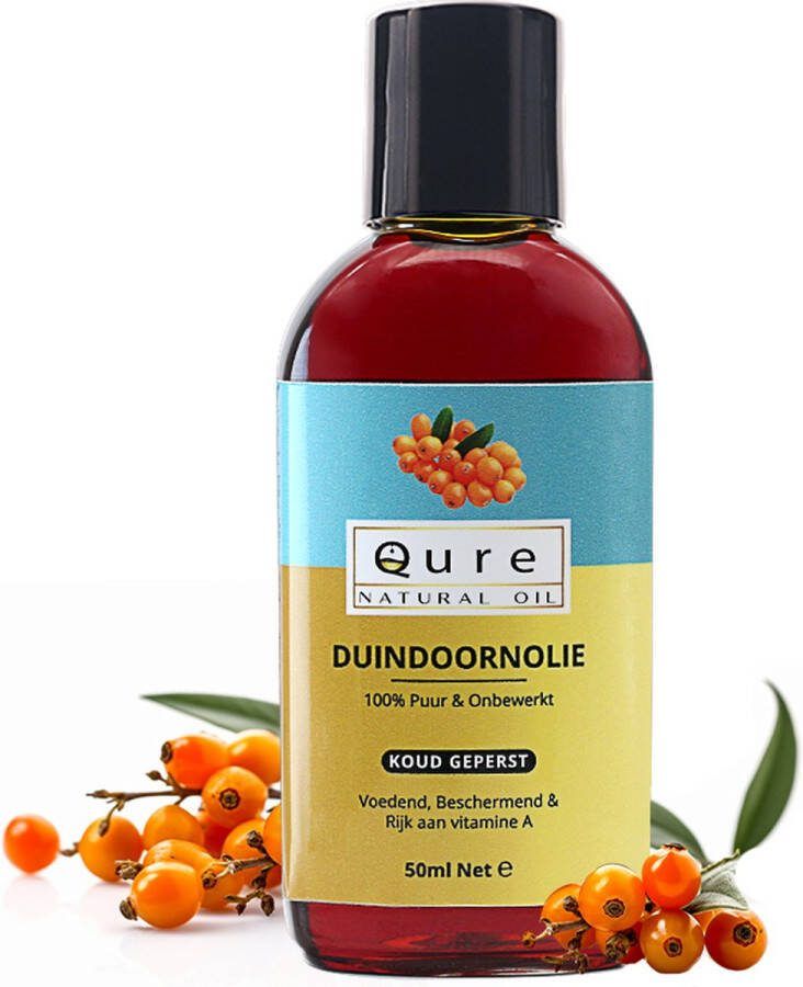 Qure Natural Oil Duindoornolie 50ml Biologisch 100% Puur & Onbewerkt Seabuckthorn Duindoorn Olie voor de Huid Haar en Lichaam Huidolie Haarolie