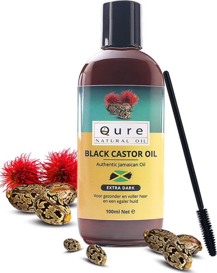Qure Natural Oil Jamaican Black Castor Oil 100ml | Extra Dark | Voor Haar Huid Wenkbrauw en Wimpers | Met Gratis Borstel | 100% Puur & Natuurlijk | Wonderolie | Plantaardige Castorolie Ricinusolie