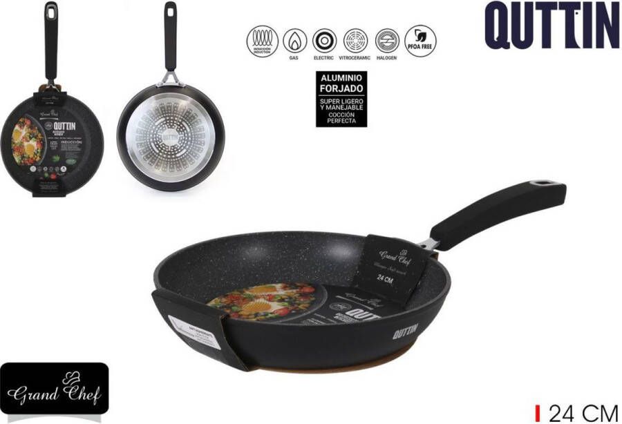 Quttin Grand Chef hapjespan 24cm + houten lepel om de anti aanbaklaag te beschermen pfoa vrij geschikt voor inductie gas electrisch keramisch en halogeen