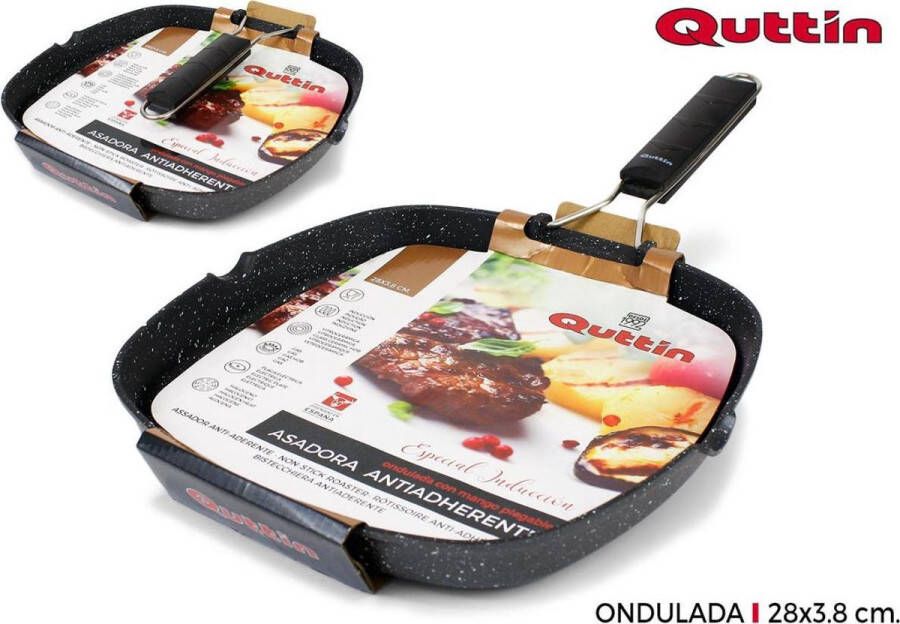 Quttin Grillpan – Gegoten aluminium – 28 x 28 x 3 8 cm – opvouwbaar handvat