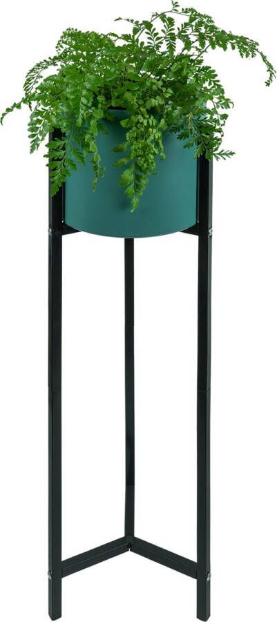 QUVIO Bloempot op standaard Inclusief pot en standaard Plantenstandaard Bloempot houder Bloempotten Plantenzuil Bloempot op poten Blauw Zwart 27 x 27 x 84 cm (lxbxh)