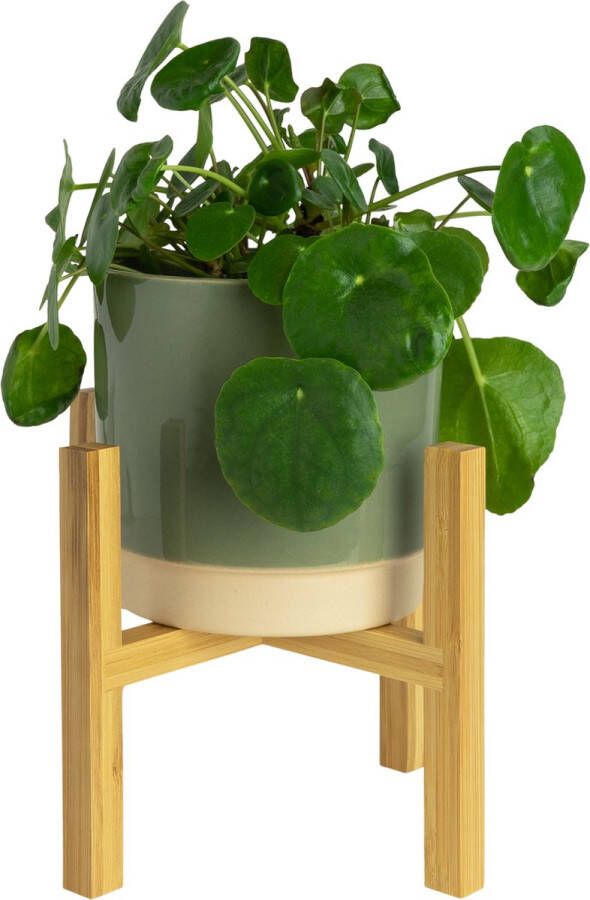 QUVIO Bloempot standaard Plantenzuil Plantenstandaard Plantentafel Bloempot houder Bloempot op poten Binnenmaat 16 cm Bamboe Hout Lichtbruin