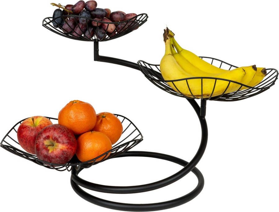 QUVIO Fruitschaal etagère drielaags Fruitmand Fruitschaal zwart Serveerschaal Schalen Presenteerbladen Draadstaal Staal 26 x 50 x 33 cm (lxbxh) Zwart