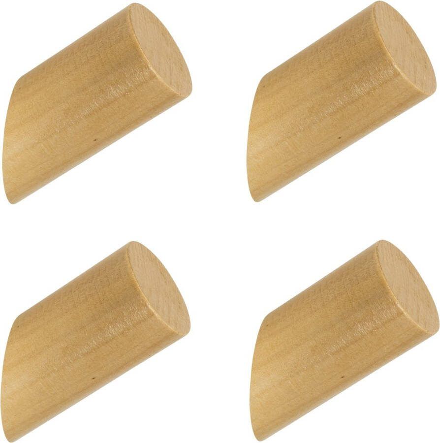 QUVIO Haakje Set van 4 Wandhaakjes Haakjes Kapstokhaakjes Wandkapstok Theedoekhouder Handdoekhouder Kapstok Haakje voor badkamer Haakje voor keuken Hout Met schroeven -Lichtbruin