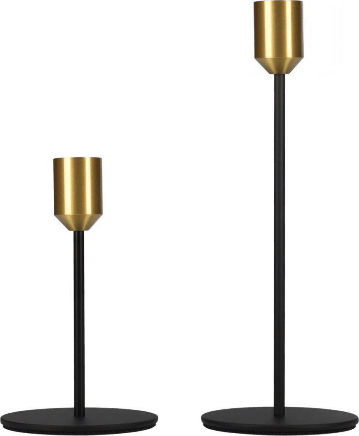 QUVIO Kandelaars Set van 2 Groot en klein Kaarsenhouders Kaarsenstandaard Kaarsenonderzetter Woonaccessoires Decoratieve accessoires Metaal Zwart en Goud