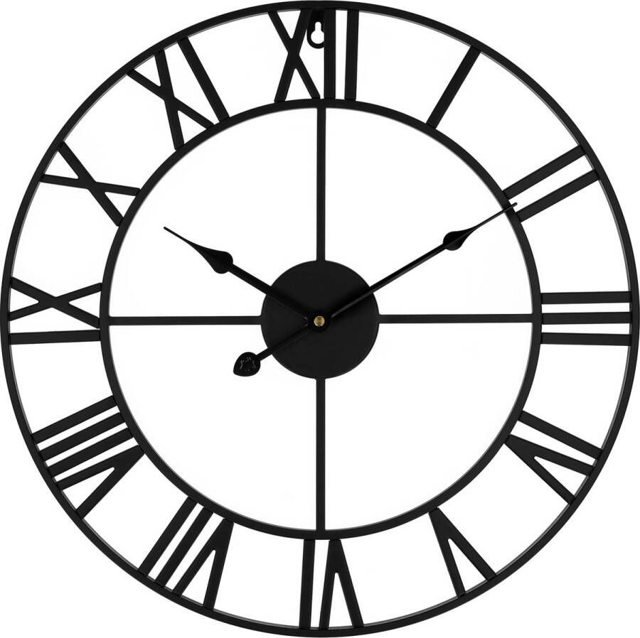 QUVIO Klassiek stalen wandklok Romeinse cijfers Klok Muurklok Diameter van 45cm Zwart