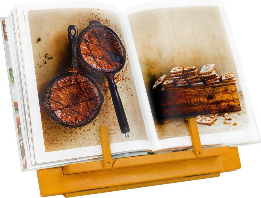 QUVIO Kookboekstandaard Boekenstandaard Tabletstandaard 3 standen verstelbaar Hout Met bladzijde houder Boekenstandaard Kookboekstandaard in keuken Boekensteun Inklapbaar