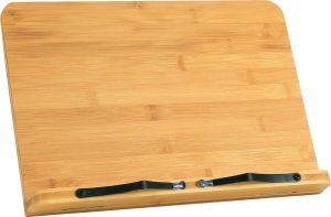 QUVIO Kookboekstandaard Boekenstandaard Tabletstandaard Documentenhouder Boekensteun Leesstandaard Ipadsteun Boekenhouder Verstelbaar Met wijzers Inklapbaar Bamboe Lichtbruin 33 5 x 23 5 cm