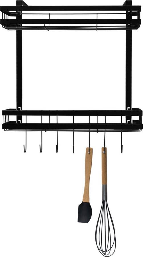 QUVIO Kruidenrek met 7 haken Ophangbaar keukenrek hangend Voor aan deur of kastdeur Metaal Zwart 10 x 39 x 47 cm
