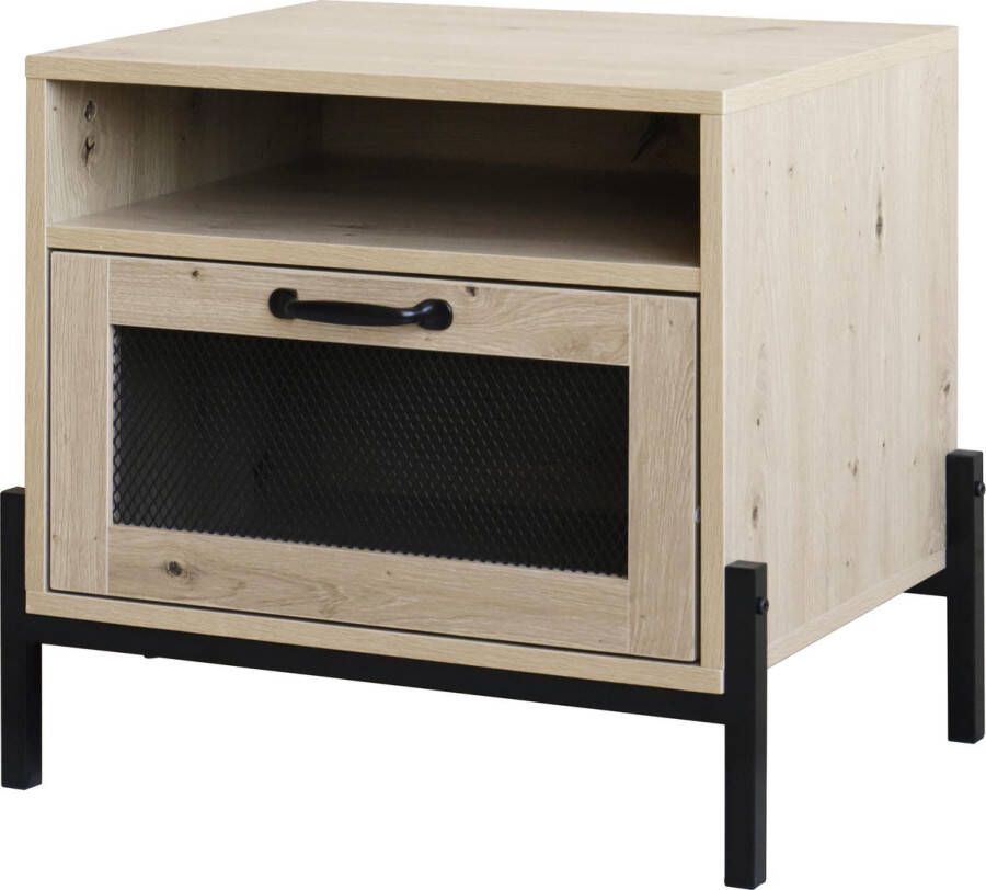 QUVIO Nachtkastje Bijzettafel Bedkast Slaapkamermeubel Bijzettafeltje Met klapdeur Hout en staal 40 x 50 x 50 cm (lxbxh)