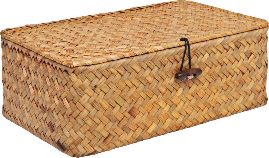 QUVIO Opbergmand Maat M Opbergdoos Opbergbox Voorraaddoos Organizer Sorteerdoos Met deksel Met knoop Rotan Bruin 27x17x10cm