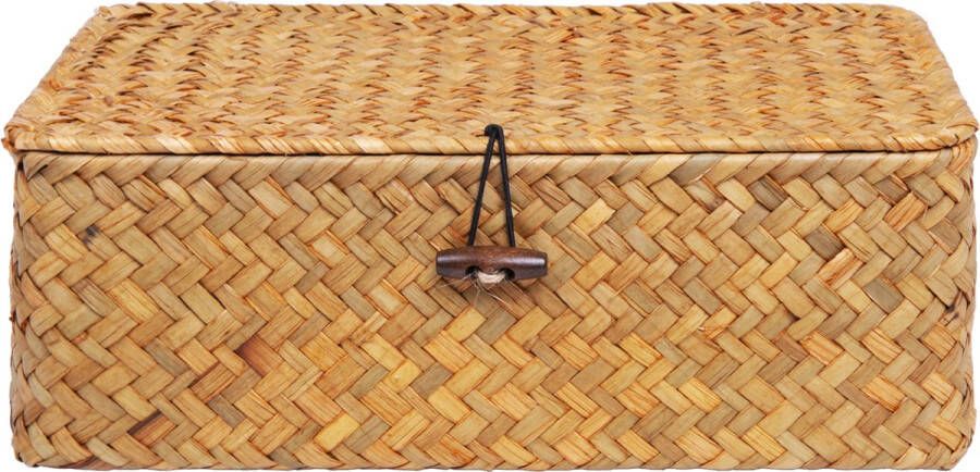 QUVIO Opbergmand Maat S Opbergdoos Opbergbox Voorraaddoos Organizer Sorteerdoos Met deksel Met knoop Rotan Bruin 23x12x8 5 cm