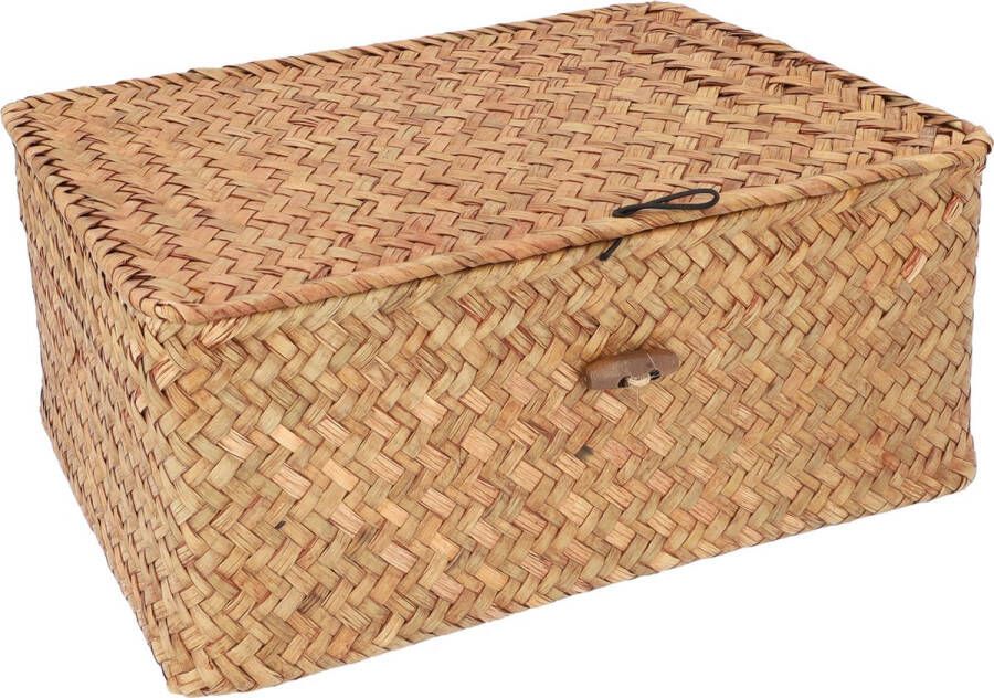 QUVIO Opbergmand Maat L Opbergdoos Opbergbox Voorraaddoos Organizer Sorteerdoos Met deksel Met knoop Rotan Bruin 29 x 19 x 12 cm - Foto 2