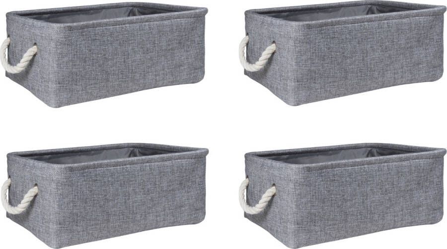QUVIO Opbergmand Set van 4 Organizer Opbergbox Opbergdoos Speelgoedmand Decoratie mand Linnen Katoen Handvaten van touw Grijs