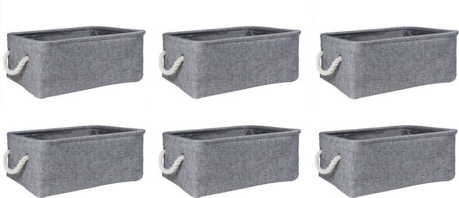 QUVIO Opbergmand Set van 6 Organizer Opbergbox Opbergdoos Speelgoedmand Decoratie mand Linnen Katoen Handvaten van touw Grijs