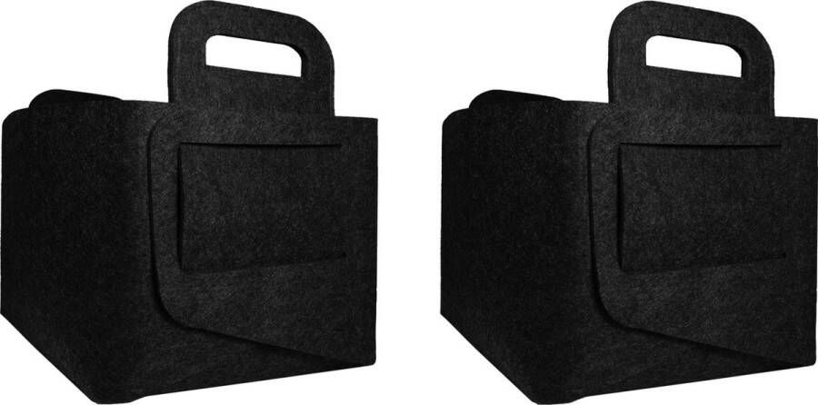 QUVIO Opbergmand Vilt Set van 2 Organizer Opbergdozen Opbergen Opbergbox Opbergbak Rechthoek 27 x 40 x 26 cm Zwart Gemeleerd