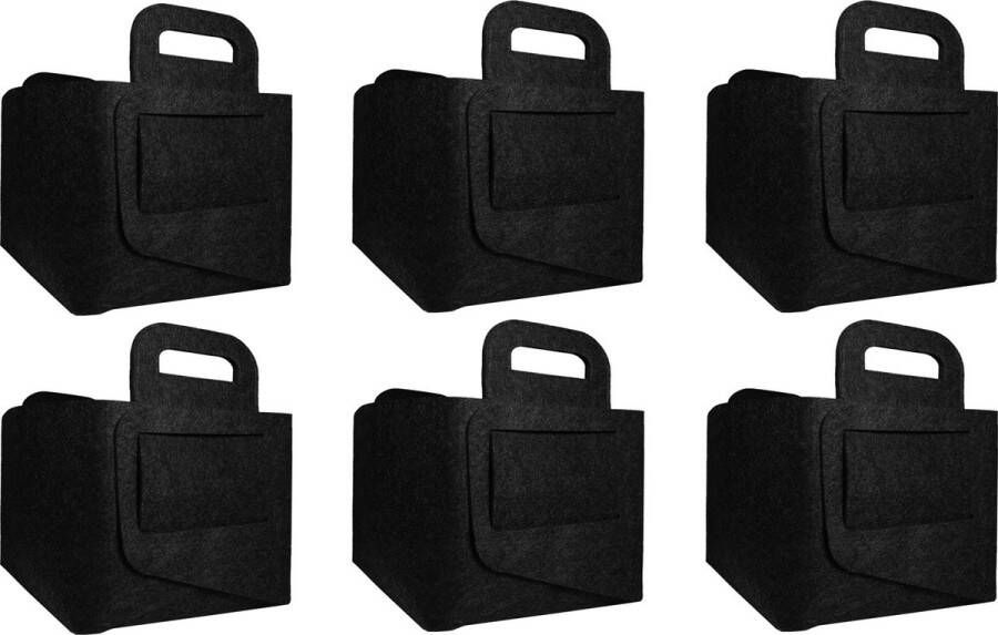 QUVIO Opbergmand Vilt Set van 6 Organizer Opbergdozen Opbergen Opbergbox Opbergbak Rechthoek 27 x 40 x 26 cm Zwart Gemeleerd