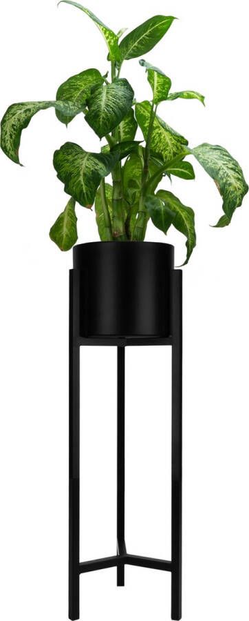 QUVIO Plantenstandaard inclusief pot Staande plantenbak Metaal Plantenbak Plantenhouders Planten zuilen Voor buiten Bloempot 22 x 22 x 90 cm Zwart