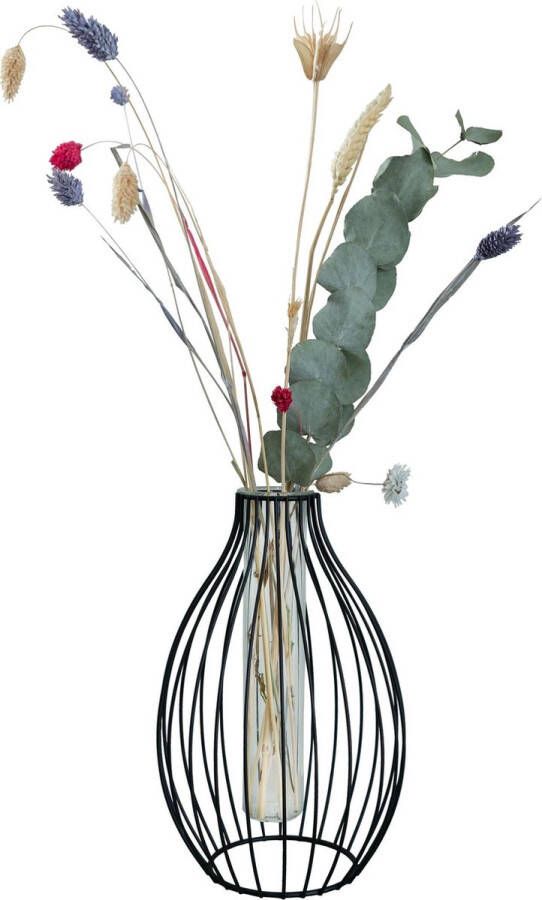 QUVIO Vaas voor droogbloemen Vazen Klassieke of landelijke bloemenvaas Vaasje klein Woonaccessoires voor bloemen en boeketten Decoratieve accessoires Metaal 15 x 23 5 cm (dxh) Zwart