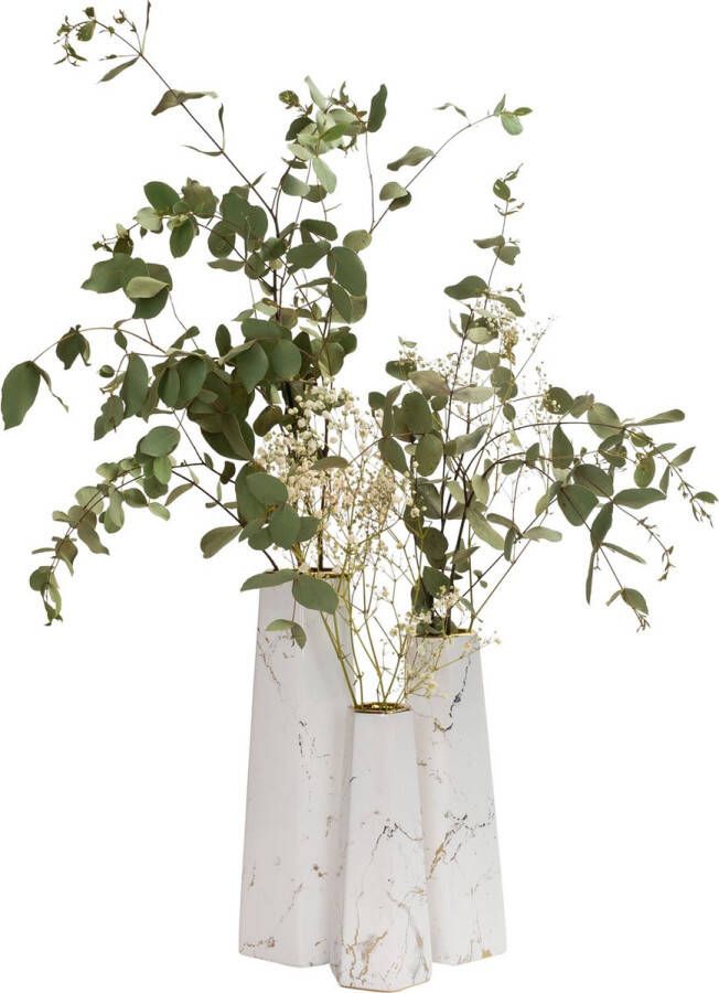 QUVIO Vazen van keramiek Set van 3 Marble look Voor droogbloemen Voor echte bloemen Vaasje Bloemenvaas Woonaccessoire voor bloemen en boeketten Decoratieve accessoires Zeshoekig Keramiek Wit met goud