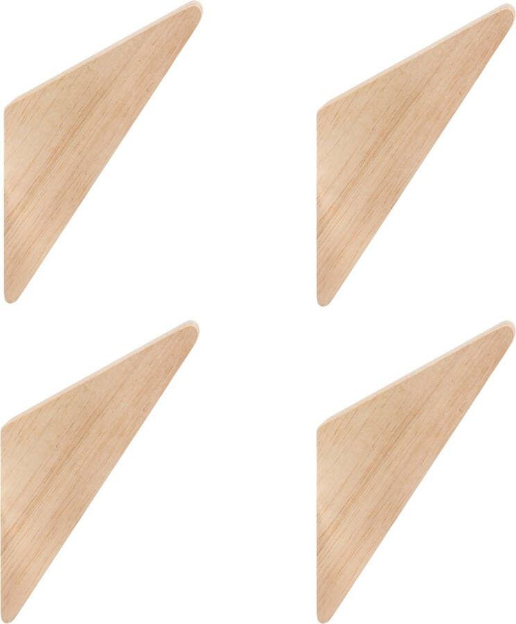 QUVIO Wandhaakjes Set van 4 Driehoek Kapstokhaakjes Kapstok Kledinghangers Kapstok haken Hout Lichtbruin 7 x 2 x 12 cm