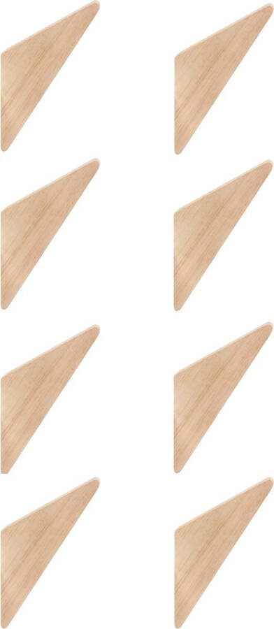 QUVIO Wandhaakjes Set van 8 Driehoek Kapstokhaakjes Kapstok Kledinghangers Kapstok haken Hout Lichtbruin 7 x 2 x 12 cm