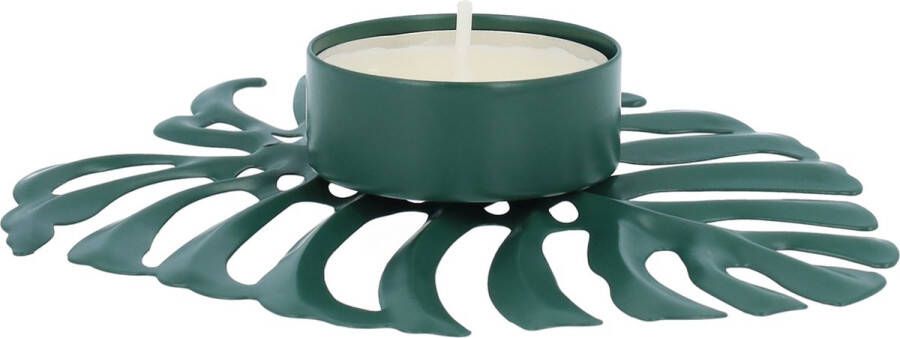 QUVIO Waxinelichthouder Blad Theelichthouder Kaarsenhouder Woonaccessoires Decoratieve accessoires 13 x 9 5 x 2 cm Metaal Groen