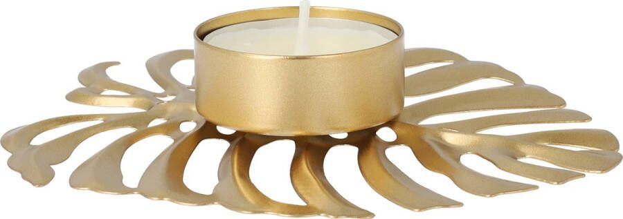 QUVIO Waxinelichthouder Blad Theelichthouder Kaarsenhouder Woonaccessoires Decoratieve accessoires 13 x 10 x 2 cm Metaal Goud