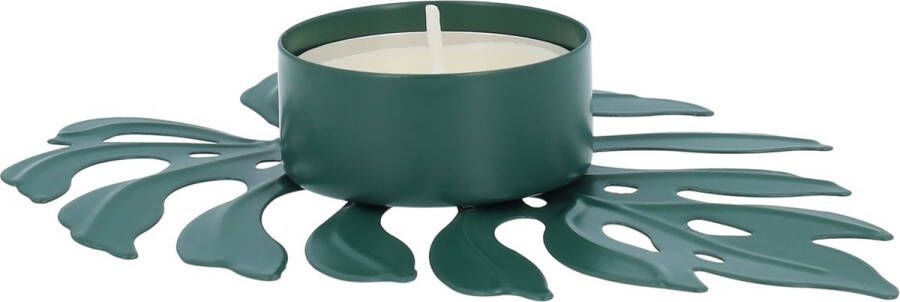 QUVIO Waxinelichthouder Blad Theelichthouder Kaarsenhouder Woonaccessoires Decoratieve accessoires 12 5 x 10 x 2 cm Metaal Groen