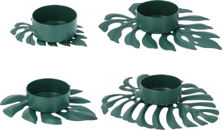 QUVIO Waxinelichthouder set van 4 Blad Theelichthouder Kaarsenhouder Woonaccessoires Decoratieve accessoires 13 x 10 x 2 cm Metaal Groen