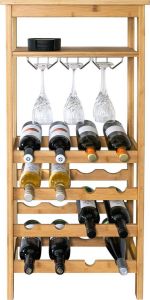 QUVIO Wijnrek staand Wijnrek hout Wijnrek Wijnrekken Wijnkast Wijnaccessoires Voor 16 flessen + Ophangrek glazen