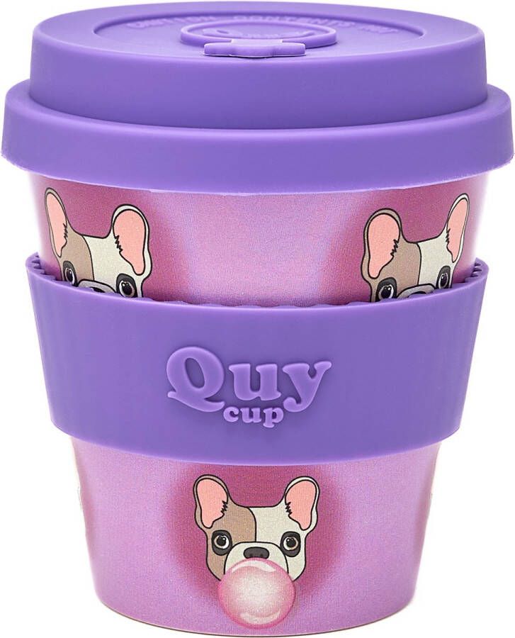 Quy cup 230ml Ecologische Reis Beker “Bubble” BPA Vrij Gemaakt van Gerecyclede Pet Flessen met Purple Siliconen deksel