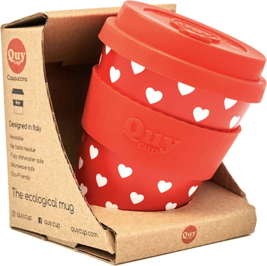 Quy cup 230ml Ecologische Reis Beker Heart BPA Vrij Gemaakt van Gerecyclede Pet Flessen met Rode Siliconen deksel