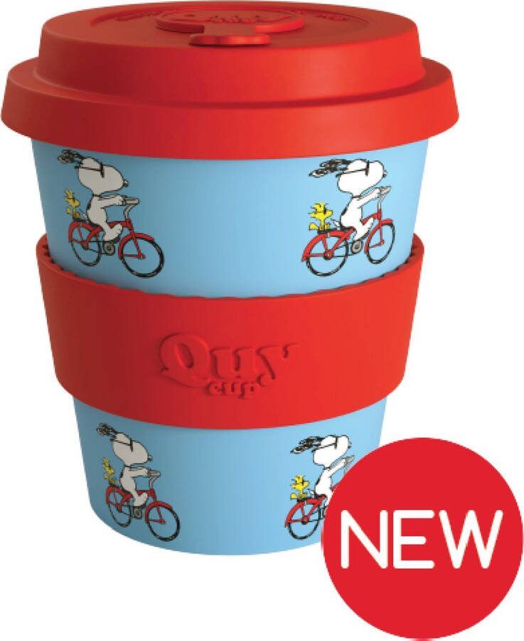 Quy cup 230ml Ecologische Reis Beker Peanuts SNOOPY 15 Bici BPA Vrij -reisbeker- kinderen-volwassenen- drinkbeker- Eco- Gemaakt van Gerecyclede Pet Flessen met Rood Siliconen deksel