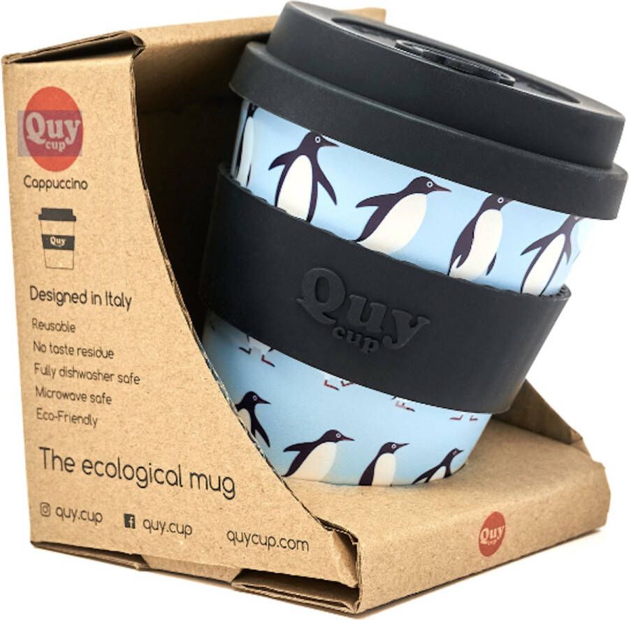 Quy cup 230ml Ecologische Reis Beker Pinguïn BPA Vrij Gemaakt van Gerecyclede Pet Flessen met Zwarte Siliconen deksel