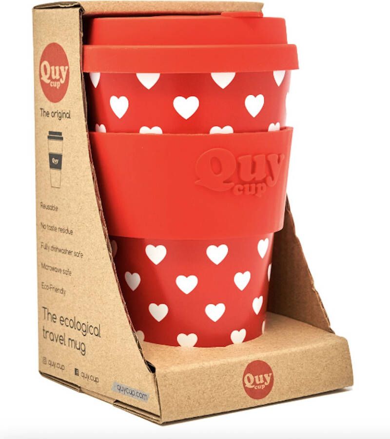 Quy cup 400ml Ecologische Reis Beker Heart BPA Vrij Gemaakt van Gerecyclede Pet Flessen met Rode Siliconen deksel
