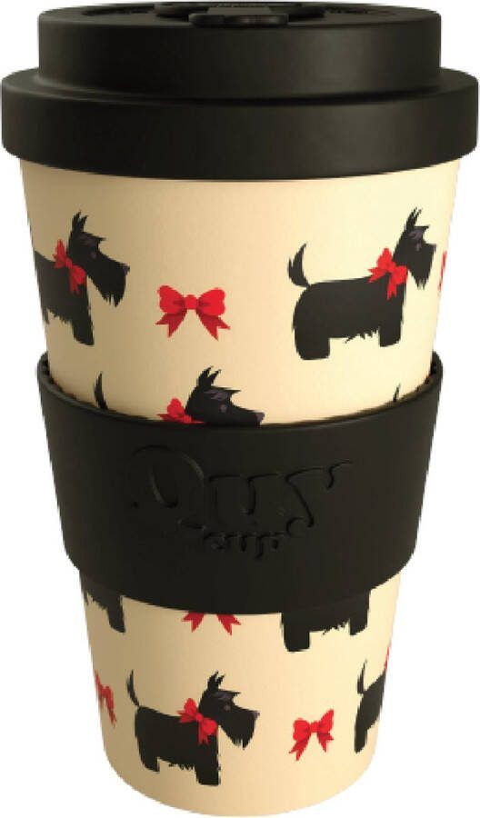 Quy cup 400ml Ecologische reisbeker “ARTURO Gerecycleerde flessen met Zwart siliconen deksel 9x9xH15cm
