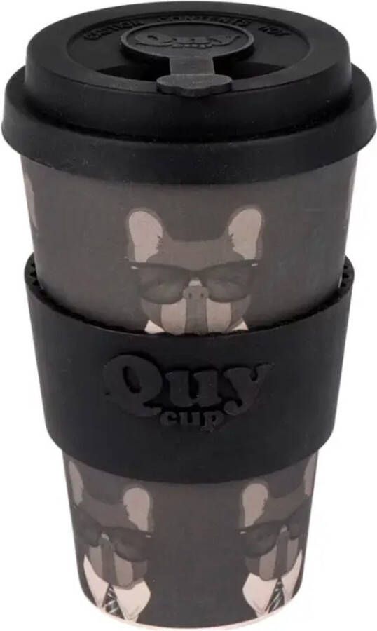 Quy cup 400ml Ecologische reisbeker Black Karl Gerecycleerde flessen met zwarte siliconen deksel 9x9xH15cm