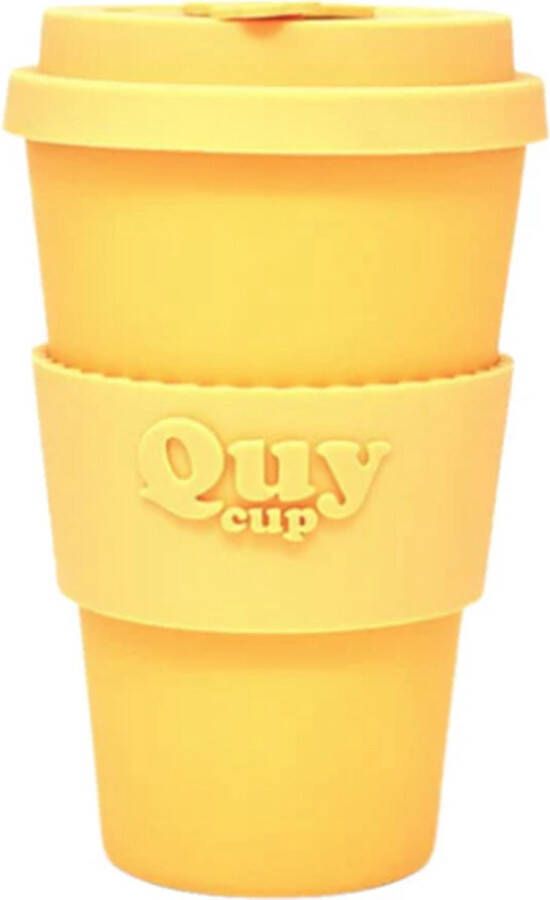 Quy cup 400ml Ecologische reisbeker Citroen Gerecycleerde flessen met gele siliconen deksel 9x9xH15cm