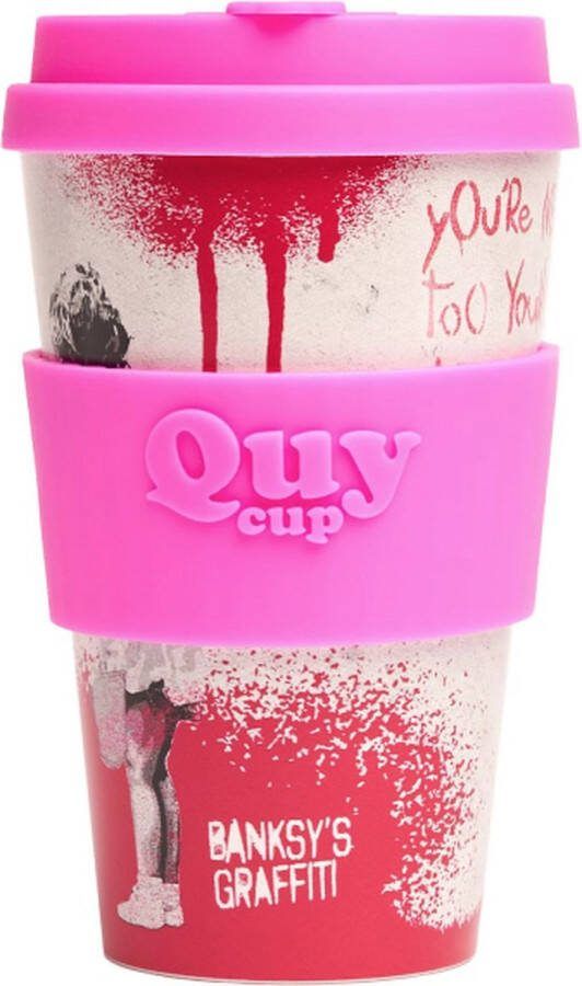 Quy cup 400ml Ecologische Reisbeker De originele Banksy's Graffiti Dream Big BPA Vrij Gemaakt van Gerecyclede Pet Flessen met neo rose siliconen deksel travelmug