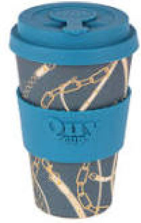 Quy cup 400ml Ecologische reisbeker Luxury Gerecycleerde flessen met donkerblauwe siliconen deksel 9x9xH15cm