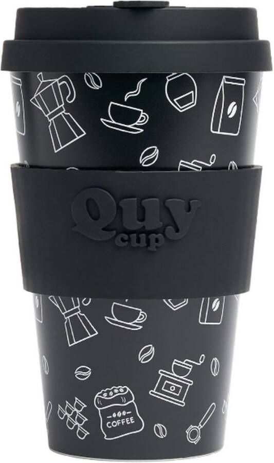 Quy cup 400ml Ecologische reisbeker Moka Gerecycleerde flessen met zwart siliconen deksel 9x9xH15cm