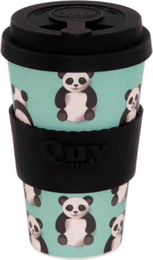 Quy cup 400ml Ecologische reisbeker Panda Gerecycleerde flessen met mint siliconen deksel 9x9xH15cm