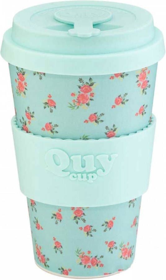 Quy cup 400ml Ecologische reisbeker Passion Gerecycleerde flessen met lichtblauwe siliconen deksel 9x9xH15cm