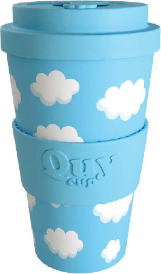 Quy cup 400ml Ecologische reisbeker “Sky Gerecycleerde flessen met Licht Blauw siliconen deksel 9x9xH15cm