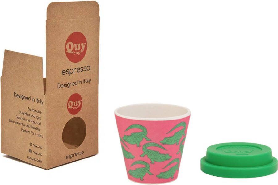 Quy cup 90ml Ecological Espresso Reisbeker “Crocodile” met groen Siliconen deksel 7x7x7cm