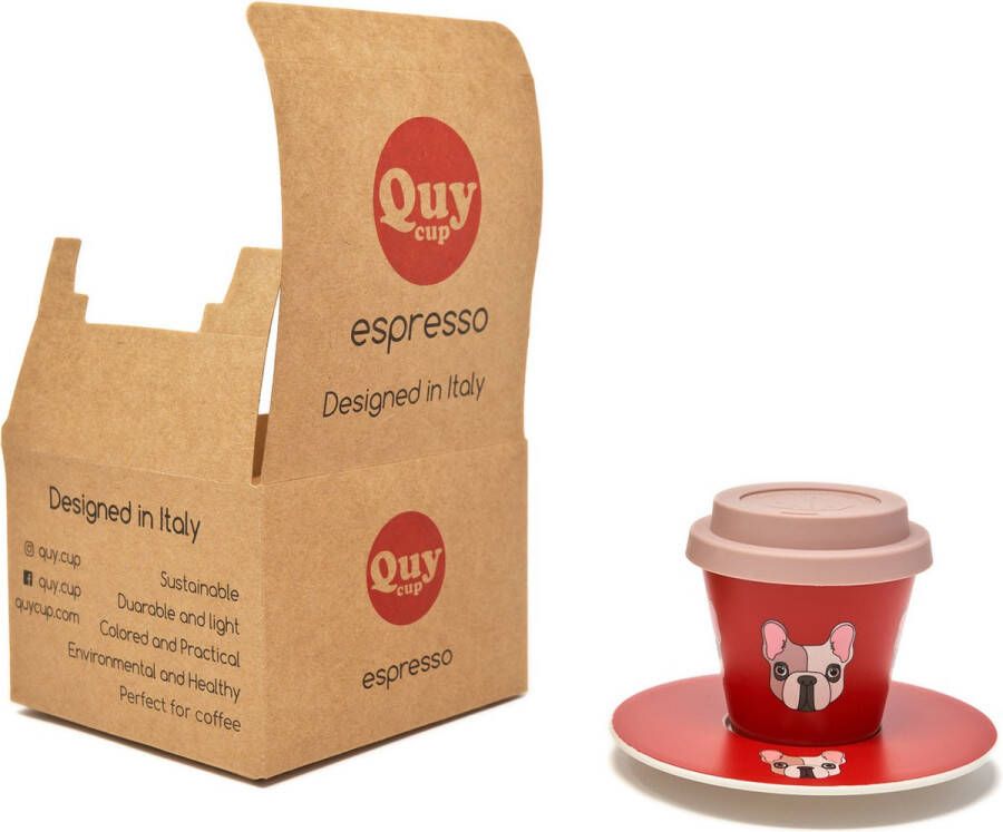 Quy cup 90ml Ecologische Reis Beker Espressobeker “Achille” met schotel en Rose Siliconen deksel Set 1 Espresso Cup with Dish