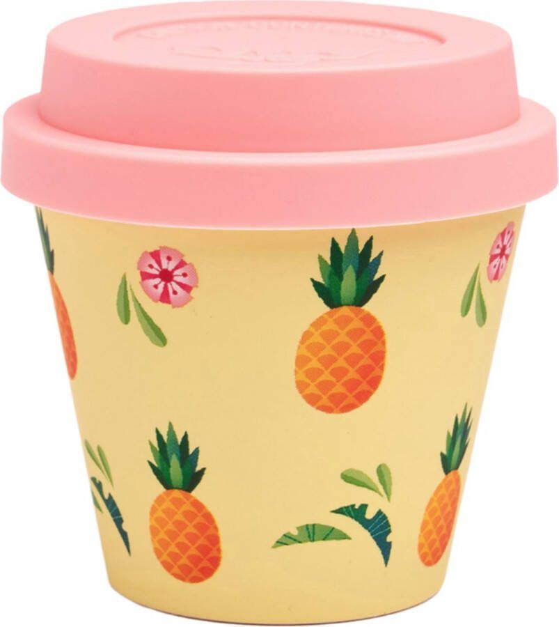 Quy cup 90ml Ecologische Reis Beker Espressobeker “Ananas” met rose Siliconen deksel 7x7x7cm