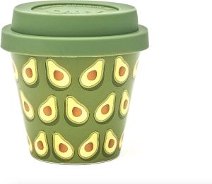 Quy cup 90ml Ecologische Reis Beker Espressobeker “Avo Avocado” met Groene Siliconen deksel
